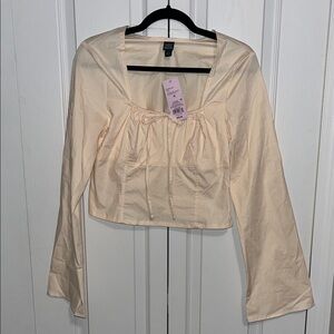 wild fable Cream Square-Neck Drawstring Crop Blouse